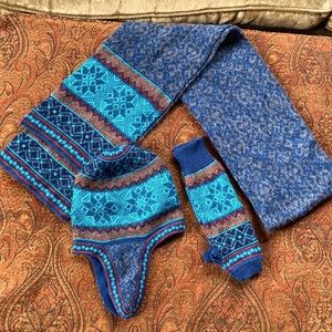 Novica Alpaca Set hat scarf wrist warmer gorgeous turquoise blues snowflake NEW